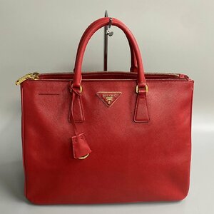 1円 極 美品 PRADA プラダ 三角ロゴ ガリレア サフィアーノ レザー ハンドバッグ トートバッグ ビジネスバッグ A4収納可能 レッド 87983