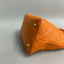 1円 美品 カード付 Christian Dior レディディオール カナージュ ラムスキン レザー ミニ トートバッグ ハンドバッグ オレンジ 84138_画像7