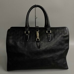 1円 極 美品 GUCCI グッチ シマ ジャッキーライン GG ロゴ シマ レザー 本革 ハンドバッグ ビジネスバッグ A4収納可能 ブラック 625-4