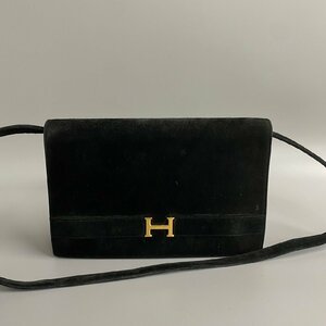 1円 極 美品 ○F 刻印 HERMES エルメス アニー スエード レザー 本革 2way クラッチバッグ ミニ ショルダーバッグ ブラック 5kmj408-9