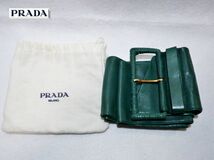 PRADA　プラダ　ヴィンテージプラダ　レディースベルト　牛革　カーフスキン　グリーン　幅広9.5㌢　純正保存袋付き　USED_画像1