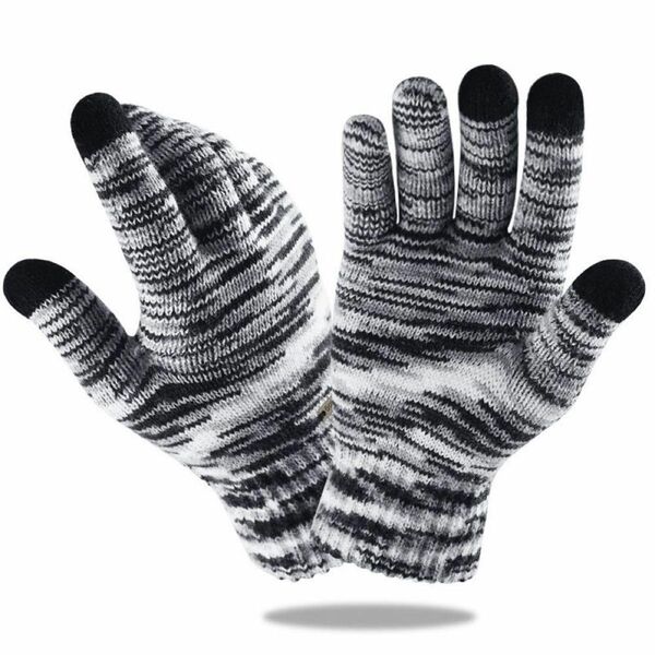 手袋 冬のファッション ニット タッチスクリーン　フリーサイズ　 暖かい (Color : Black)