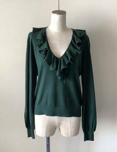 LAUREN Ralph Laurenラルフローレン新品L♪ふんわり袖がエレガントなモスグリーンのラッフルニットセーター