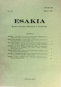 ESAKIA no.28(英文)　九州大学農学部昆虫学教室.編　九州大学農学部附属彦山生物研究所　1989年3月