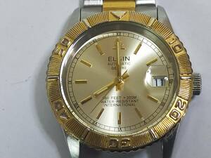 中古 ELGIN エルジン デラックス 腕時計 自動巻き デイト 3針 ラウンド FK-1135-C　稼働品　B27
