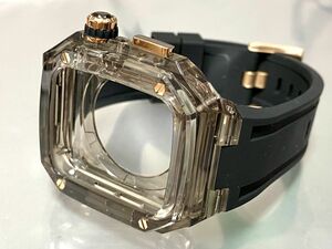 スモーク★ローズ★アップルウォッチバンド ラバーベルト カバー　Apple Watch クリア ケース 40 41 44 45mm 4ネジ