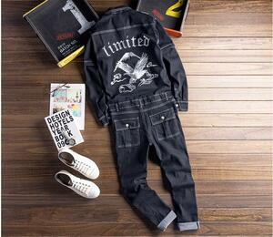  men's all-in-one Denim overall overall Denim pants coveralls jeans suspenders trousers overall work clothes M~2XL