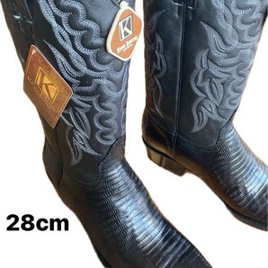 新品未使用 入手困難 希少 KING EXOTIC ウエスタンブーツ テジュ・リザード スクエアトゥ メンズ 28cm 本革 黒