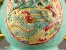 中国古玩 唐物 大清乾隆年製 款 色絵 龍刻 花瓶 細密細工 時代物 極上品 初だし品 C4339_画像7