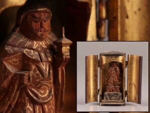 仏教美術 時代木彫 毘沙門天 仏像 厨子 時代物 極上品 初だし品 C4482