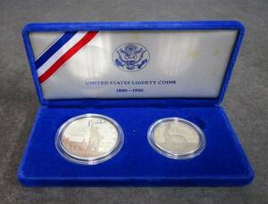 アメリカ記念硬貨セット［プルーフ貨幣 自由の女神 1$銀貨と0.5$白銅貨］ケース入り