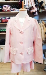 [ half-price!50%OFF] Shirley Temple * silver chewing gum check suit 2 point SET* pink 130cm