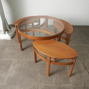 IZ77156N★Nathan ネストテーブル イギリス 英国 ネイサン コーヒーテーブル ラウンドテーブル ガラストップ チーク センターテーブル 円形