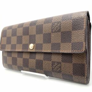 1円【S級美品 入手困難品】LOUIS VUITTON ルイヴィトン ダミエ ポルトフォイユ サラ 長財布 二つ折り 折財布 ブラウン メンズ レディース