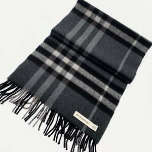 1円【未使用 極希少品】BURBERRY バーバリー カシミア100% カシミヤ ノバチェック メガチェック マフラー メンズ ブラック 黒 ストール