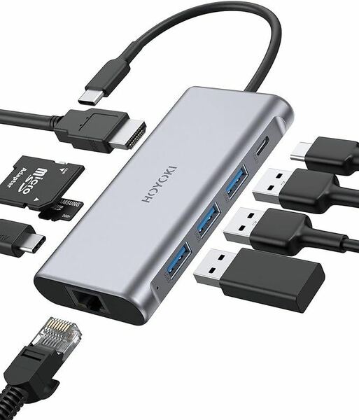 USB Cハブアダプター 9イン1 USB Cアダプター Type Cアダプター イーサネット1000Mbpss 4K HDMI 3 USB 3.0 USB-Cデータポート 5Gbpss 100W 
