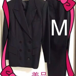 レディーススーツ セットアップ パンツスーツ 肩パッド入り 美品 M ブラック