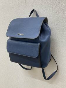 【♯5144】FURLA　フルラ　ロゴチャーム　レザー　ブルー　リュックサック　　