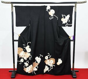 附下訪問着 披露宴 黒 モダン 菊七宝柄 身丈155.5cm 裄丈65cm ★着物 パーティー t‐1616 桜庭呉服店