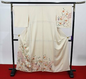 訪問着 披露宴 レトロ風 椿 花 しぼり 身丈154cm 裄丈66cm ★着物 パーティー t‐1721 桜庭呉服店