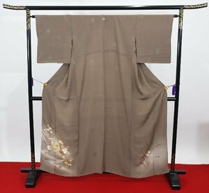 色留袖 花 銀煤色 身丈154cm 裄丈64cm ★着物 ia-865 桜庭呉服店