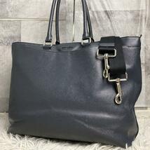 1円〜COACH コーチ トートバッグ ビジネスバッグ 2way ショルダー レザー 肩がけ 通勤 A4収納 PC収納 大容量 メンズ ネイビー 紺色_画像1