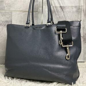 1円〜COACH コーチ トートバッグ ビジネスバッグ 2way ショルダー レザー 肩がけ 通勤 A4収納 PC収納 大容量 メンズ ネイビー 紺色