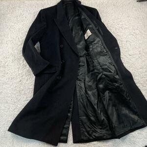 1円〜【超ロング丈120cm】 ダブルチェスターコート ロングコート XXLサイズ カシミヤ ウール ブラック 黒 ビジネス 通勤 メンズ BUTTONHOLE