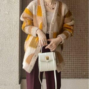 AMERI COLOR BLOCK OVER KNIT CARDIGAN キャメル 正規品 アメリヴィンテージ