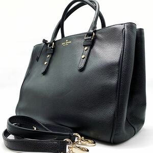 1円【極上】Kate spade ケイトスペード 2way ショルダーバッグ ハンド トート ゴールド金具 A4サイズ収納 レザー ブラック レディース 黒色