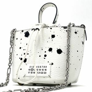 【現行品】maison margiela メゾンマルジェラ 2way ショルダーバッグ トート ハンド バケツ型 ペイント柄 レザー 本革 ホワイト 白色