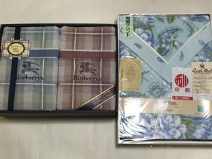 未使用2個セット Burberry バーバリー タオルケット 京都西川 アースバード コットンブランケット　花柄/ブルー/綿100%/140㎝×190㎝