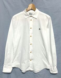 ★美品　Vivienne Westwood MAN ヴィヴィアンウエストウッド マン　オーブ刺繍 単色織柄 総柄 コットンシャツ 日本製 ホワイト 46