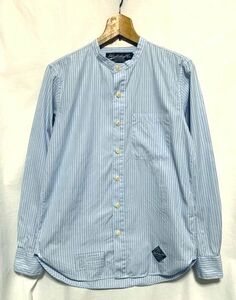 ☆美品　NEIGHBORHOOD ネイバーフッド　ST.STRIPE / C-SHIRT.LS ストライプ柄 バンドカラーシャツ 日本製 ライトブルー S