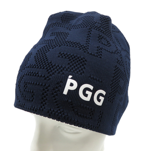 【1円】PGG PEARLY GATES パーリーゲイツ 2022年モデル ニット帽 ロゴ 総柄 ネイビー系 FR [240101123449]