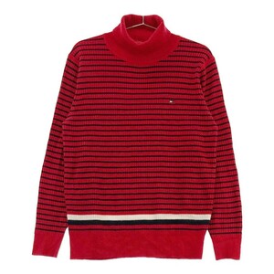 【1円】TOMMY HILFIGER GOLF トミー ヒルフィガーゴルフ タートルネック長袖 ニットセーター ボーダー柄 レッド系 M [240101125051]