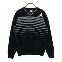 ADIDAS GOLF アディダスゴルフ Vネック ニットセーター 刺繍 ボーダー柄 ブラック系 O [240101138346] ゴルフウェア メンズ_画像1