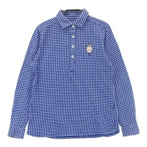 【1円】BEAMS GOLF ビームスゴルフ 長袖ポロシャツ ロゴワッペン チェック柄 ブルー系 M [240001935621]