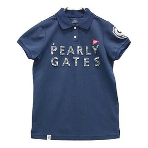 PEARLY GATES パーリーゲイツ 30周年 半袖ポロシャツ カモフラワッペン ネイビー系 0 [240101016309] ゴルフウェア レディース
