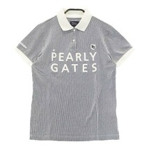 PEARLY GATES パーリーゲイツ 2021年モデル 半袖ポロシャツ シアサッカー ロゴ ストライプ柄 ネイビー系 1 [240001996635] ゴルフウェア_画像1