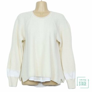 センソユニコ b.b★セーター 長袖 サイズ38 ニットとシャツの重ね着風 個性的デザイン♪ 白系 z6137