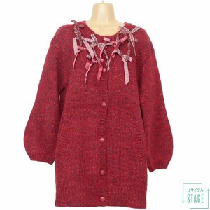 [ ultimate beautiful goods * regular price 34,000 jpy ] Pink House *femi person! knitted cardigan 2017 autumn catalog publication ribbon fully! red series z6225