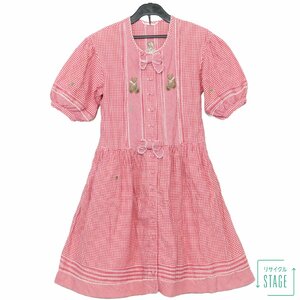 BABY PINK HOUSE★キュートなテディ刺しゅう＆ギンガムチェック柄♪ ワンピース 赤×白系 ベビーL お子様のお出かけに z6208