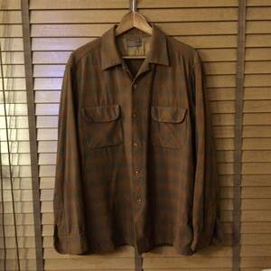 50s ヴィンテージ PENDLETON オンブレ BLK/BR ボックス オープンカラー フラップポケット ビンテージ ロカビリー ロックンロール