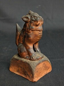 古い 備前焼 獅子 狛犬 置物 仏教美術 縁起物 高さ約11cm 時代物 骨董