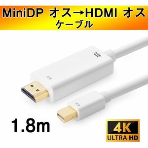 MiniDP to HDMI 4K 変換ケーブル 1.8ｍ 白色 アダプター Mini DisplayPort オス to HDM