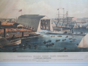 New York 歴史協会の版画版印刷　コンチネンタル造船所グリーンポイント1865年ブルックリン ラミネート加工No63