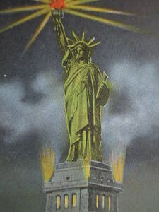 自由の女神　夜のニューヨーク　アンティークポストカード No1786