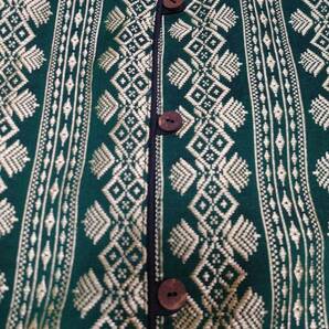 i2 新品未使用 手織 手造り タイシルク混 エスニック民族衣装 ジャケット グリーン/ゴールドの画像9