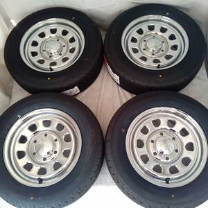 新品 デイトナ 16-6.5J＋38 6-139.7 クローム タイヤ付4本SET 215/65R16 109/107 LT用 ハイエース200系 (W2168-2)